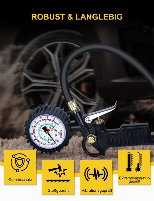 Thumbnail 3 de BURNNOVE Reifenfüller Digitaler Reifendruckprüfer 220PSI Multifunktional Luftdruckprüfer mit mehrere Ersatzteile Reifenfüll-Messgerät für Autos Motorräder Geländefahrzeuge und Fahrräder
BURNNOVE Reifenfüller Digitaler Reifendruckprüfe…