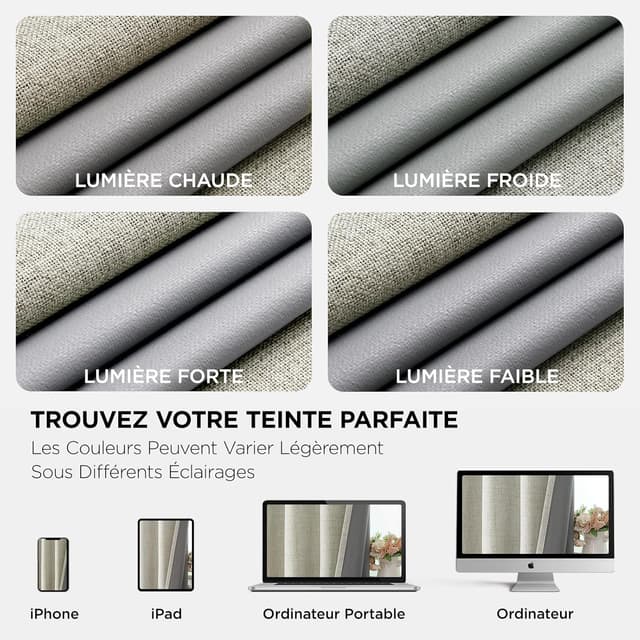 Detalle 2 de Joydeco Rideaux occultants thermiques anti-froid et anti-chaleur 117 x 137 cm (lot de 2) beige clair