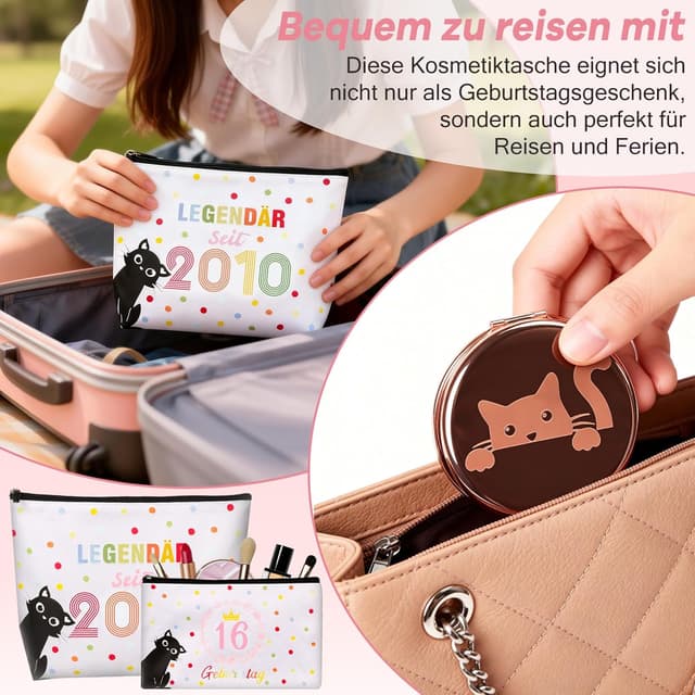 Detalle 2 de TUZELIYA 2026 Originelle 13 Jahre Mädchen Geschenk-Set mit 2 Kosmetiktaschen, faltbarem Spiegel & Socken (4-teilig)