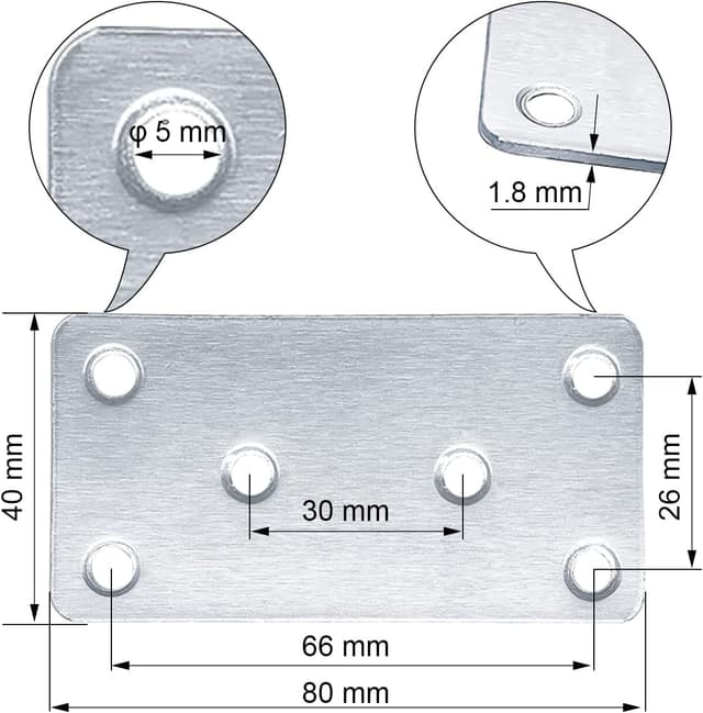 Detalle 2 de BINCKIN Flachverbinder aus Edelstahl für Holzverbinder (80 × 40 × 1,8 mm Lochblech), 20 Stück