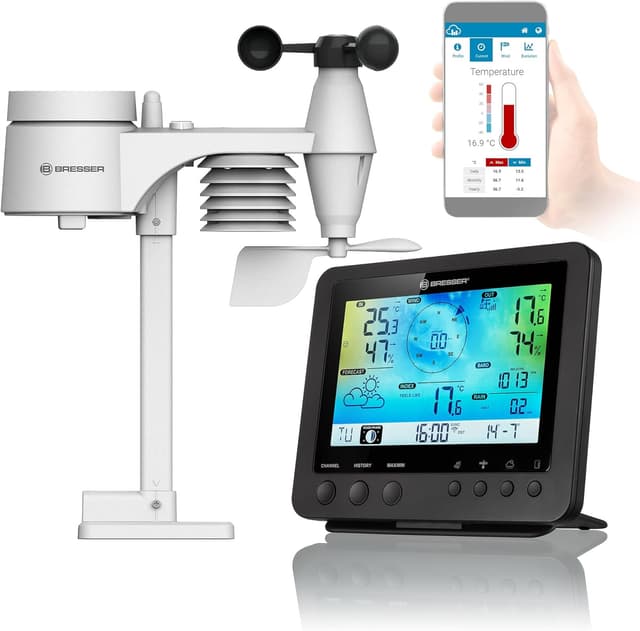 Detalle de Bresser Wetterstation Funk 5-in-1 schwarz mit WLAN & Farb-Display – inkl. Außensensor für Wetterdaten