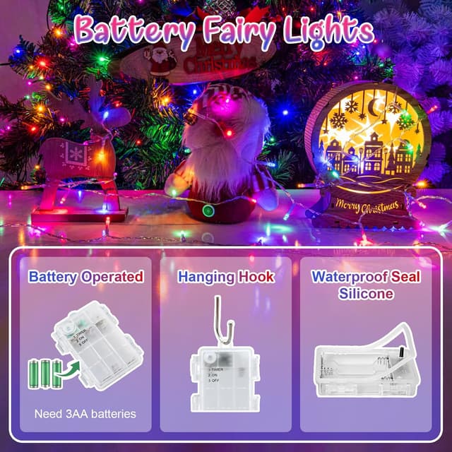 Detalle de cshare Battery Fairy Lights (5m, 50 LED) with Timer, IP65 Waterproof Multicolour