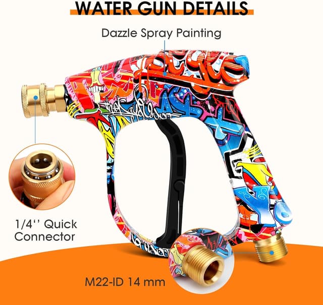 Detalle 2 de Fuutilake Short High Pressure Washer Gun with 5 Nozzles & 2 Hose Connectors (4000PSI) for Karcher K-series