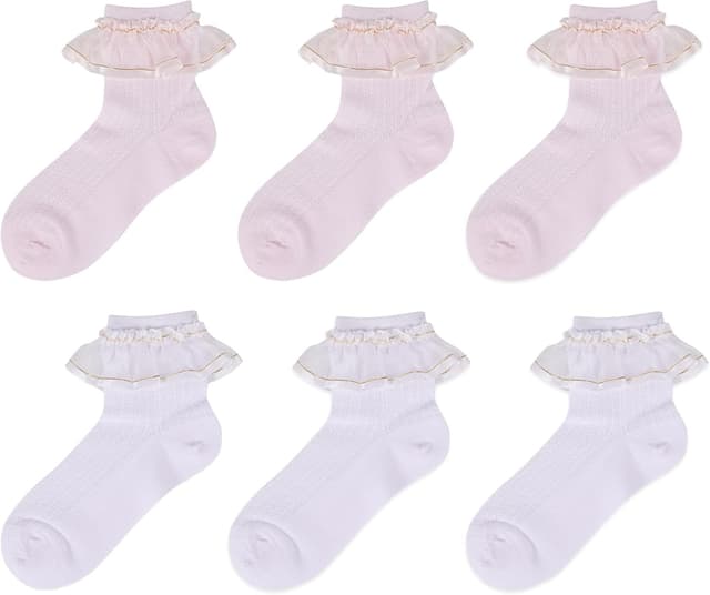Detalle de QKURT 6 Pairs Baby Girls Frilly Ankle Socks (Cotton Lace Ruffle) for Dance & Everyday Wear