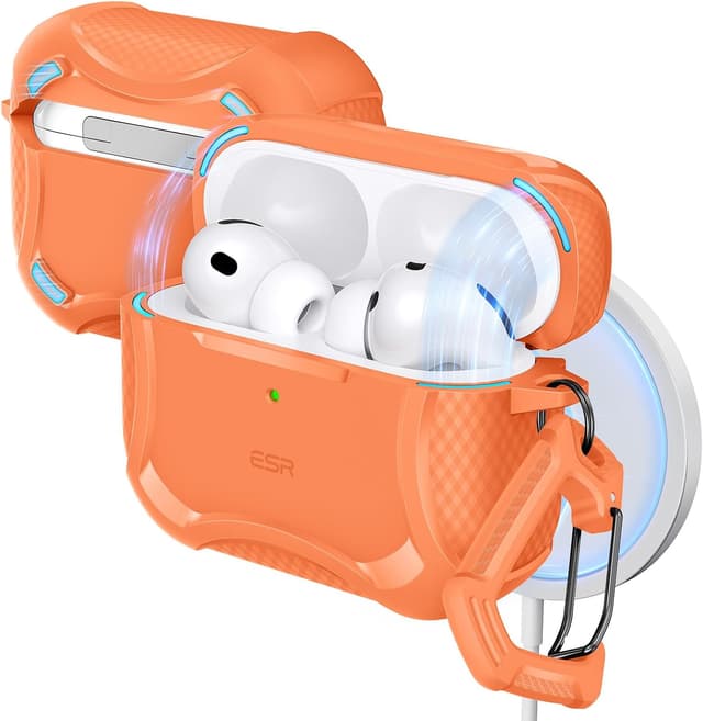 Detalle de ESR Hülle für AirPods Pro 3 (2025, USB‑C) mit magnetischem Deckel – MagSafe-ready, Orange