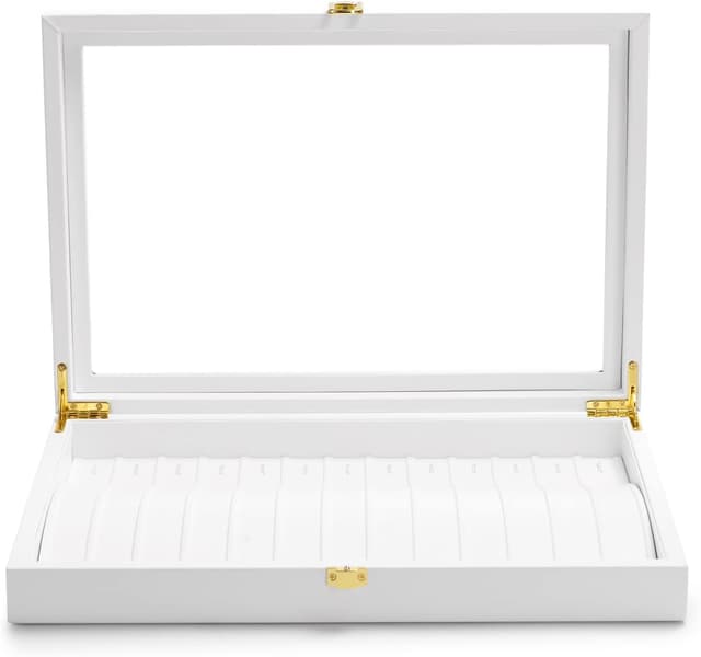 Thumbnail 4 de Papten Bandeja apilable para joyas con tapa de piel, blanca