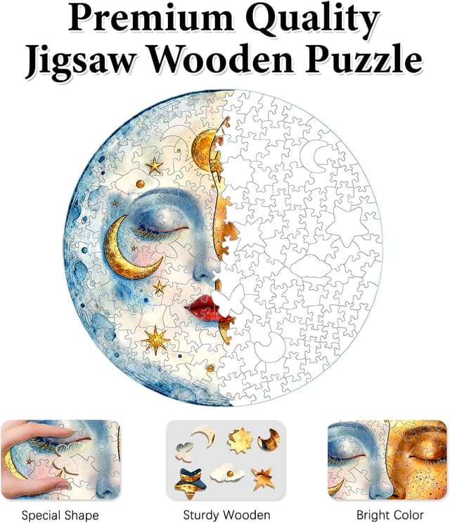 Detalle de Sun and Moon Elements Wooden Puzzles for Adults (200 Pieces) – Circle Puzzle Box