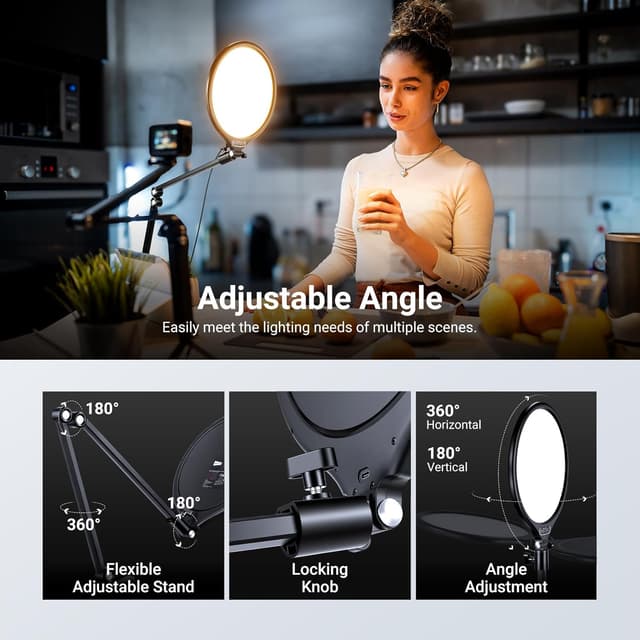 Detalle de Neewer Basics 10.5" Streaming Key Lighting ring light with desk clamp stand (3000–6500K, 15W)