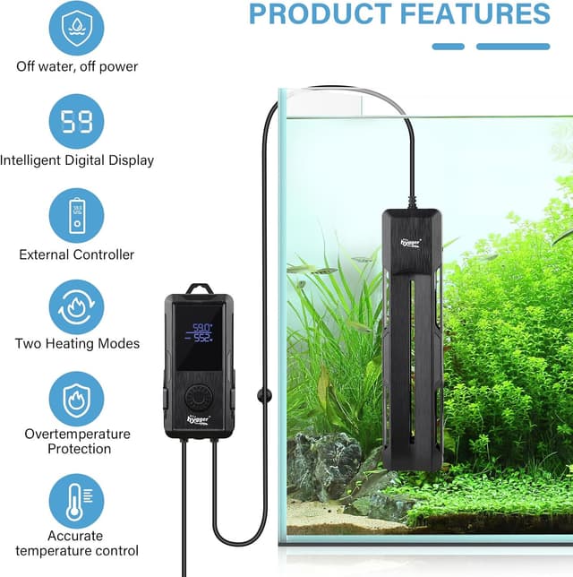 Thumbnail 5 de hygger Submersible Aquarium Heater 500W digital thermostat for 220–510 L fish tanks
