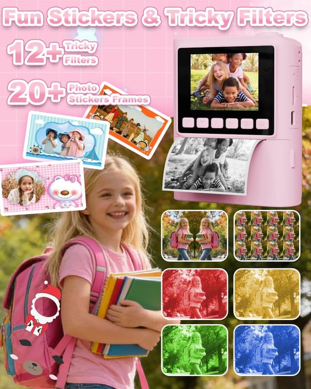 Detalle de Instant Print Camera for Kids (1080P) — Portable Instant Digital Print Camera for Ages 4–10, Pink