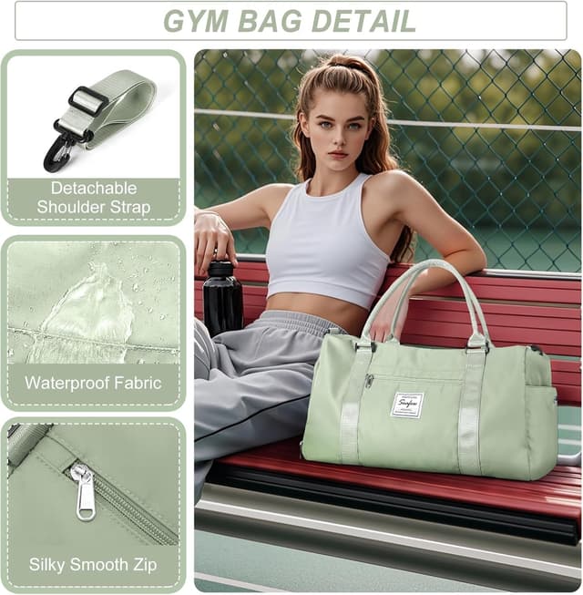 Detalle de HYC00 Sac de sport femme homme avec compartiment chaussures et poche humide – sac de gym weekender Vert Herbe