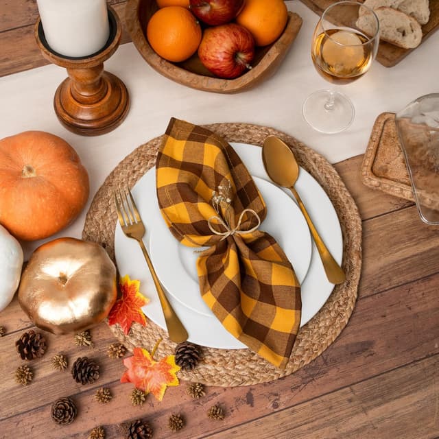 Thumbnail 3 de Blue Needles Gingham Buffalo Plaid Napkins 18x18