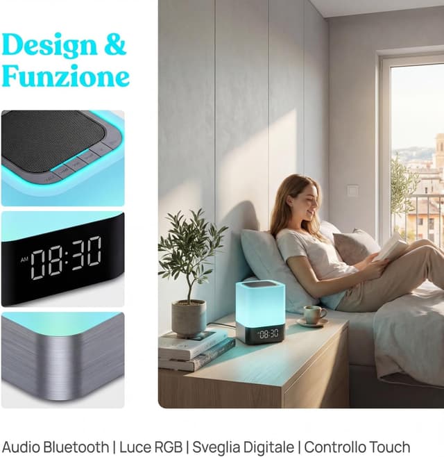 Detalle 2 de Gallstep Night Lights Bluetooth Speaker with Alarm Clock, MP3 Playback & Touch Sensor Lamp