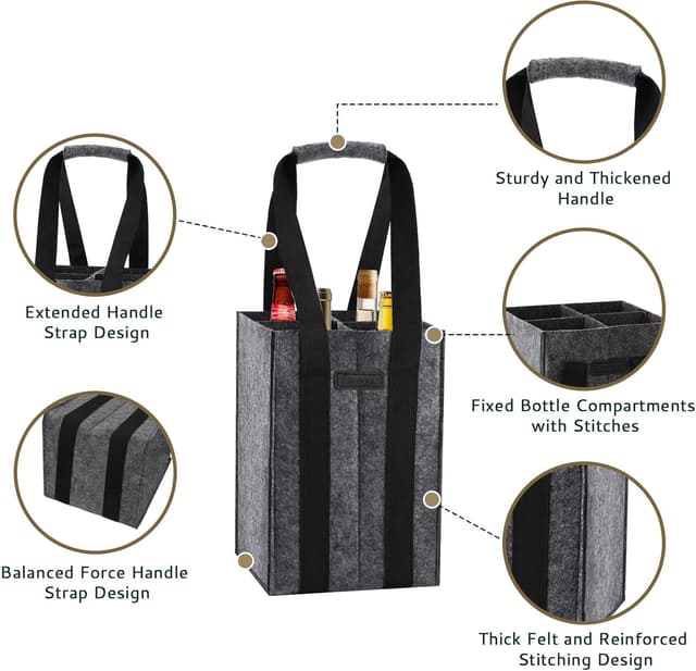 Detalle 2 de Lewooilt Reusable wine bottle bag 4 compartments