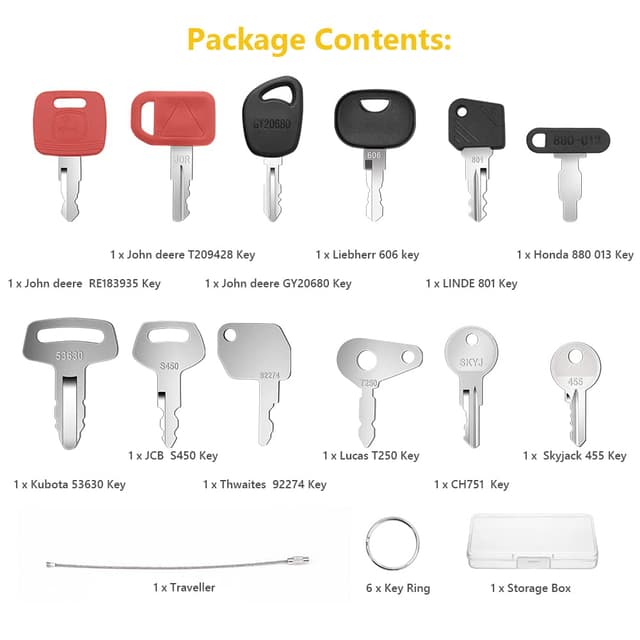 Detalle de URQAT 12 clés d’allumage de remplacement universelles + 6 porte-clés (pour Bobcat/Liebherr/Kobelco, etc.)