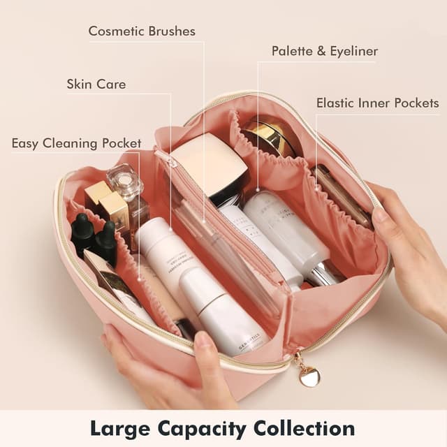 Detalle de Prite Große Kosmetiktasche (26 x 13 x 13 cm) mit 180°-Öffnung, transparentem Trenner und Griff