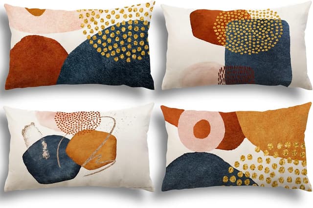 Detalle de YCOLL Lot de 4 housses de coussin 40x60 en lin style abstrait