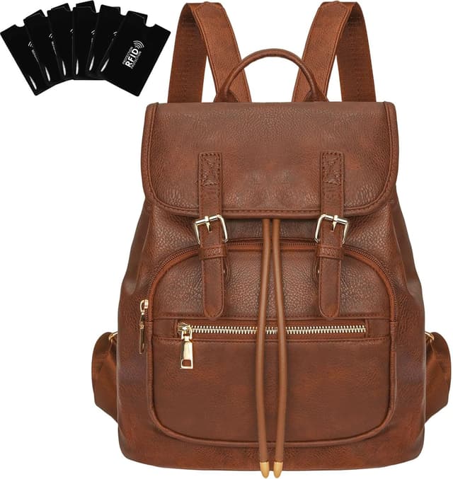 Detalle de Leathario Petit sac à dos femme en cuir vegan antivol léger