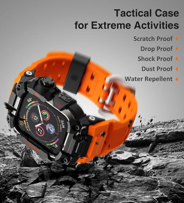 Detalle 2 de ULTIMAL Rugged Case with Band for Apple Watch straps (44mm) – Orange, shockproof bumper cover