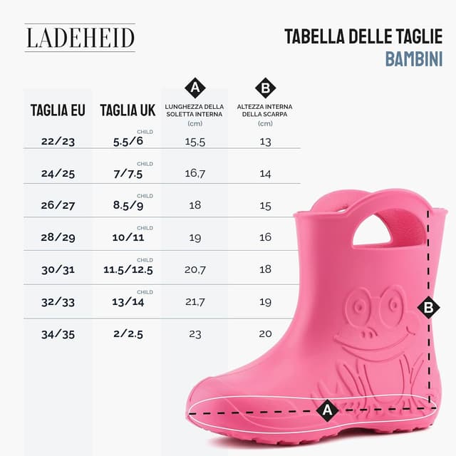 Detalle de Ladeheid Stivaletti Pioggia Bambino in EVA LA-CA-01 con motivo a rana, stivali antiscivolo impermeabili per scuola e giochi