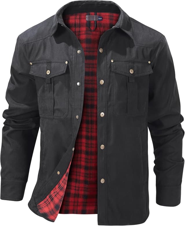 Detalle de Mr.Stream Herren Karierte Flanellfutter Jacke Hemdjacke Übergangsjacke