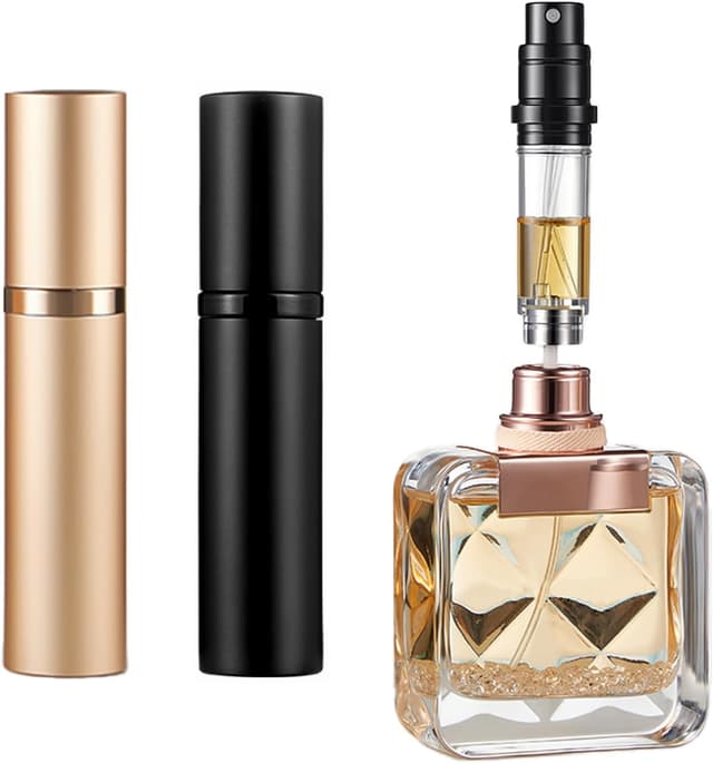 Detalle de Vinuwu Refillable Perfume Atomiser 2 Pack 5ml (Black & Gold) – pocket travel spray dispensers