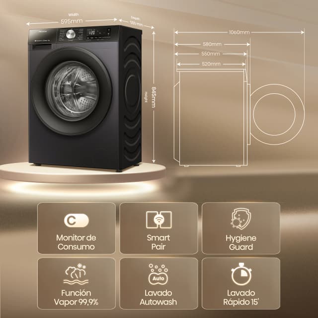 Detalle 2 de Hisense WF3S9043BB3 lavadora 9 kg