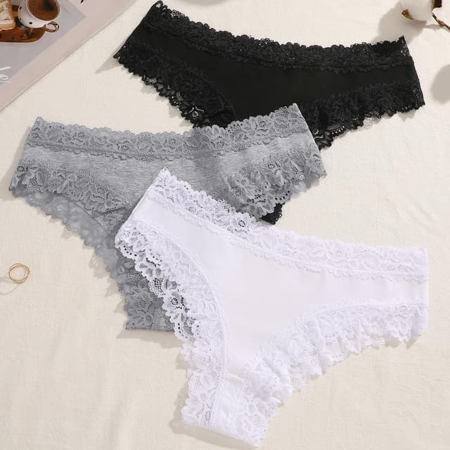 Detalle de ALL OF SHE Damen Brazilian Slip aus Baumwolle mit Spitze – 5er Pack