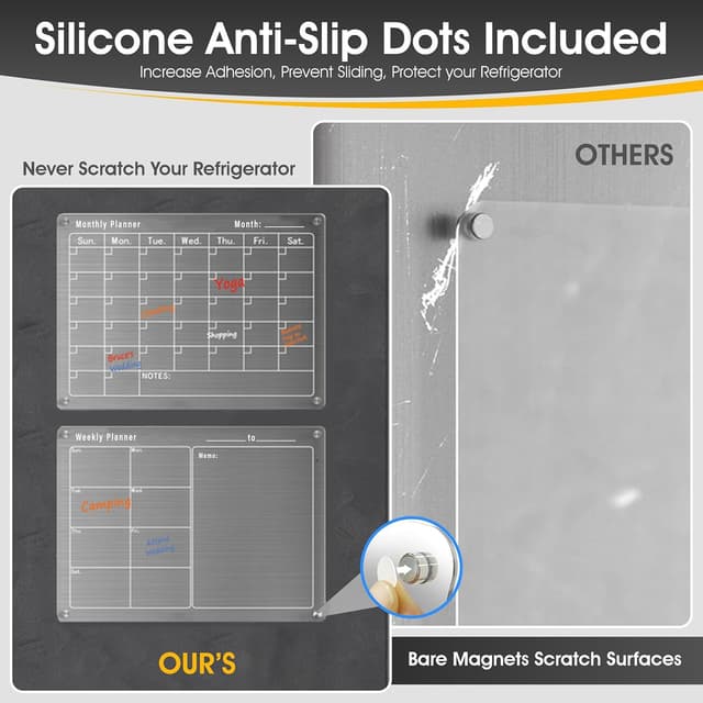 Detalle de Get Classy Magnetic Acrylic Meal Planner – Monthly & Weekly Fridge Menu Board (Clear, with 8 Dry Erase Markers)