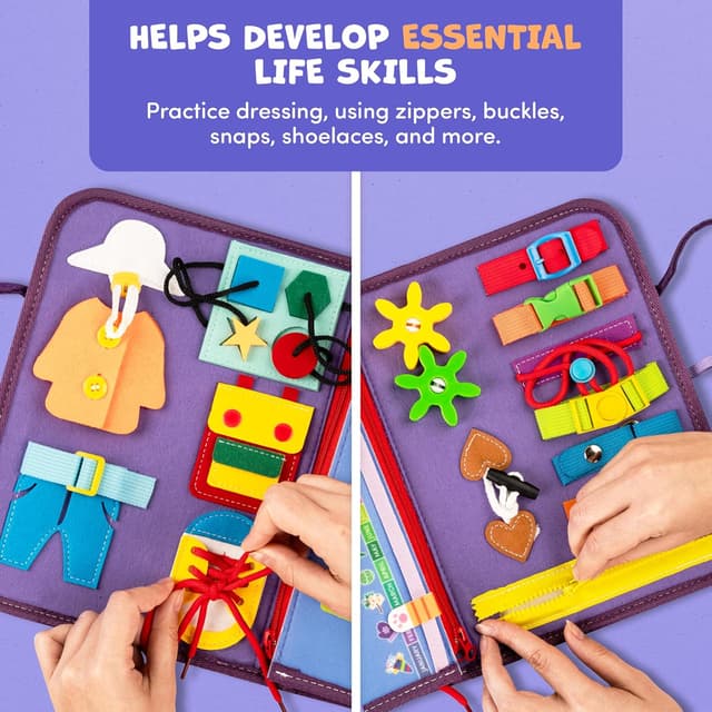 Detalle 2 de Clever Fox Play Busy Book for Toddlers (Ages 1–3) – Montessori Felt Activity Board for Fine Motor Skills