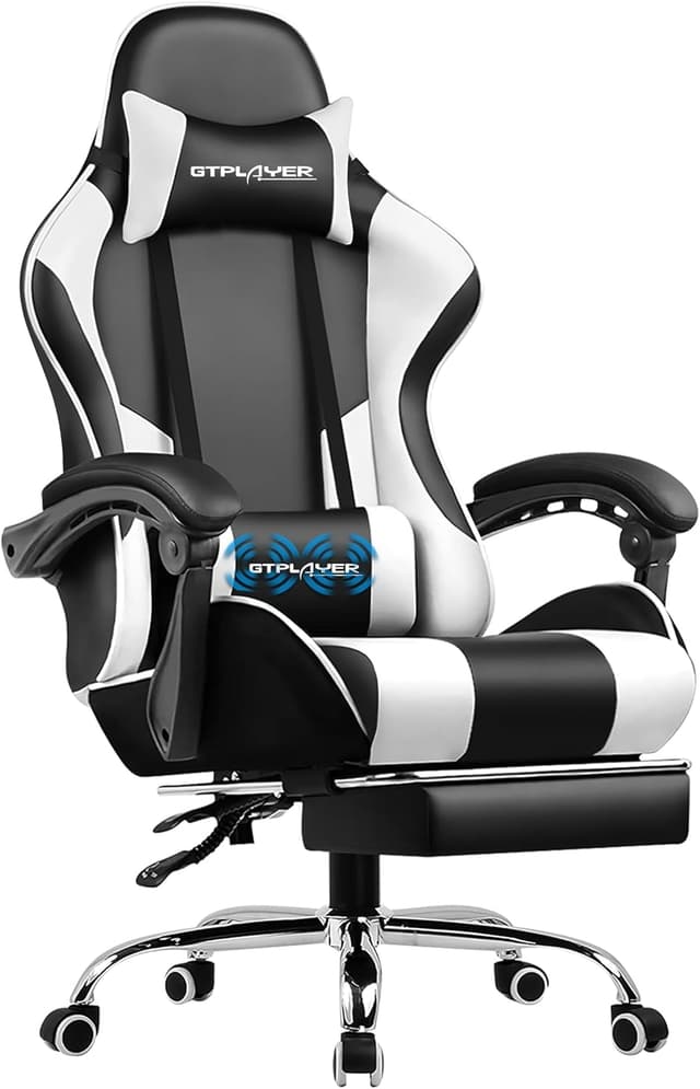 Thumbnail 3 de GTPLAYER sedia da gaming ergonomica bianca con poggiapiedi, supporto lombare massaggiante e schienale reclinabile 90–135°