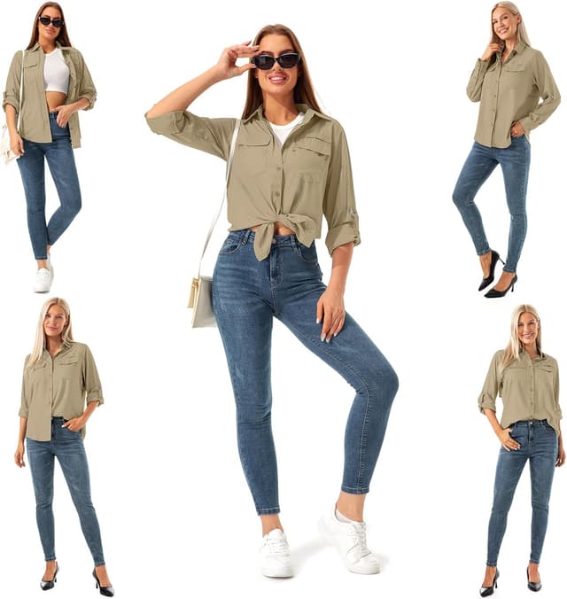 Detalle de Jessie Kidden Women’s Safari Shirts Long Sleeve with UPF 40 Sun Protection