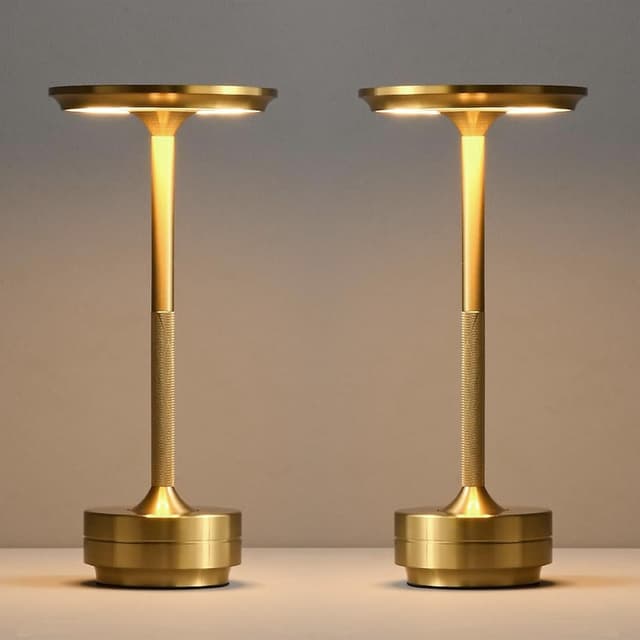 Detalle de Rechargeable Cordless Table Lamp (5200mAh) with USB-C Charging, 3-Colour Stepless Dimming, IPX4 Waterproof (2 Pack Gold)