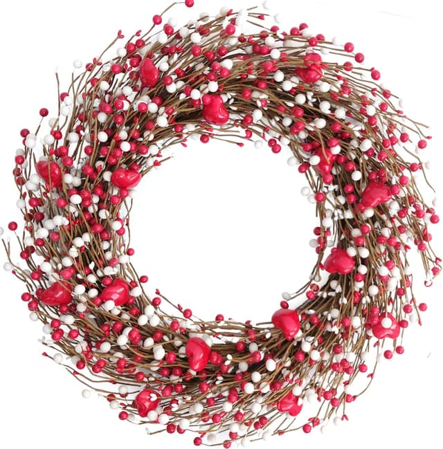 Imagen de 24 Inch Valentines Day Red and White Berries Wreath for Front Door ❤️🎍 en OfertitasTOP