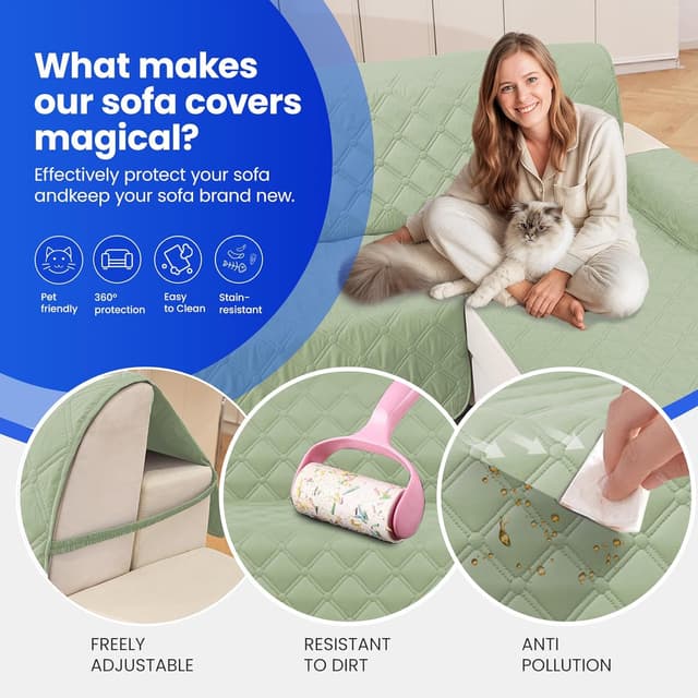 Detalle 2 de Ystyle copridivano impermeabile angolare reversibile per 2 posti con penisola (verde menta, L 210 cm)