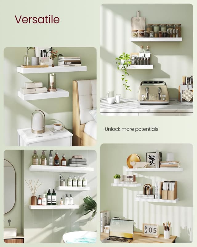 Thumbnail 3 de VASAGLE Snow White Floating Wall Shelf 20 x 60 x 3.8 cm