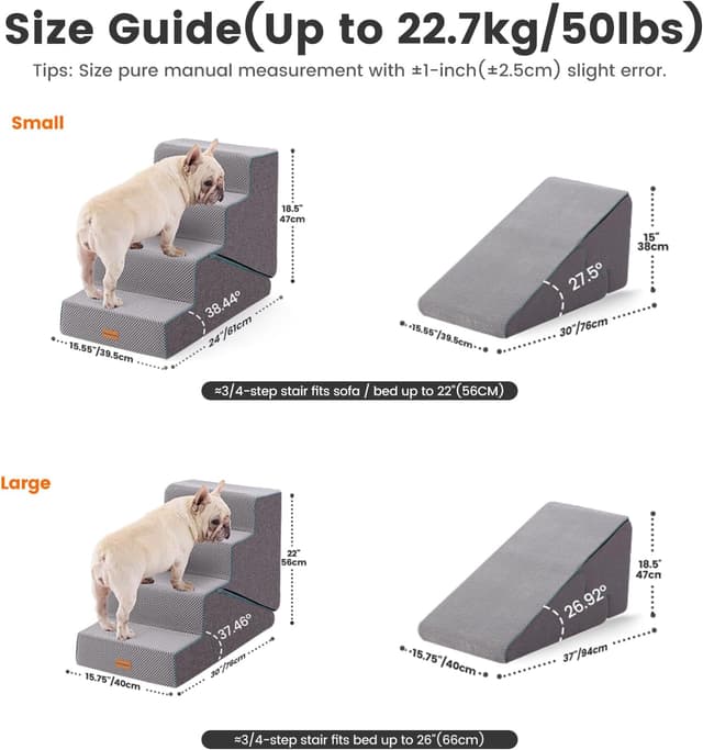 Detalle de Gardner Pet 4-Step Adjustable Dog Steps for Bed 47–56cm High (Grey) – Waterproof, Non-Slip Ramp with 35D Foam