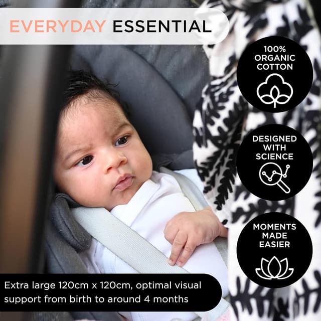 Thumbnail 6 de Etta Loves Extra Large Fern Print Muslin Cloth (Black & White) – Sensory Muslin Square for Newborns to 4 Months, 1-Pack