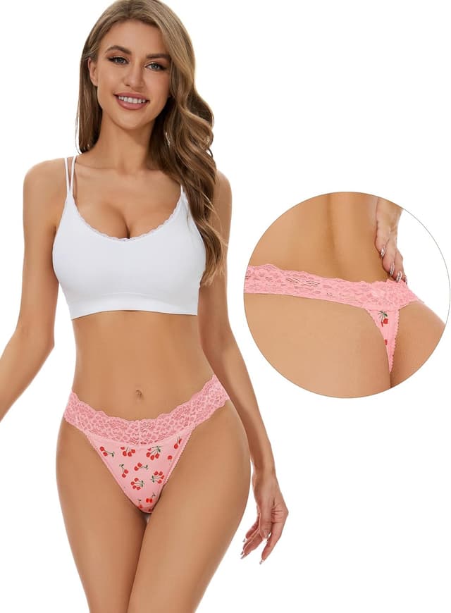 Detalle 2 de VOENXE Lace Seamless Thongs (5-Pack) – no-VPL breathable g strings for everyday wear
