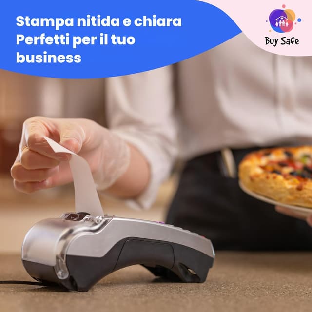 Detalle de BUY SAFE 50 rotoli POS universali in carta termica 57 mm x 20 m (BPA free), made in Italy