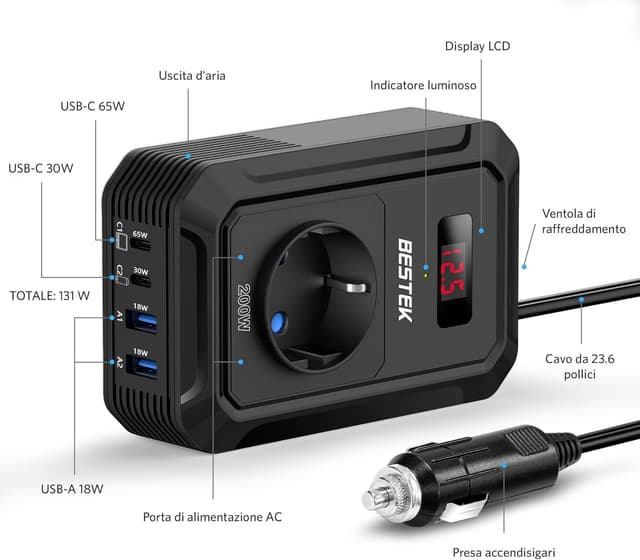 Thumbnail 3 de BESTEK 200W Inverter 12V onda pura per camper/barca 🔌