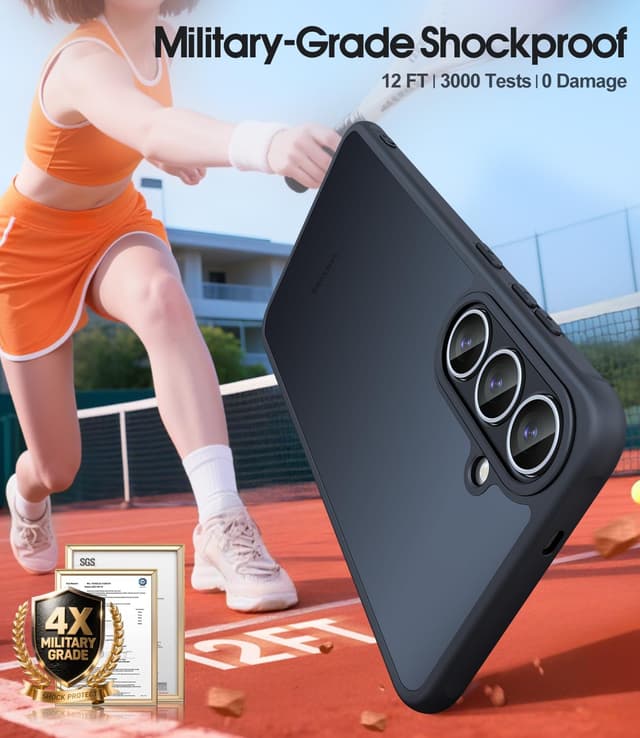 Detalle de JAME for Samsung S25 FE Case (2-Pack) with Screen Protector – Military-Grade Shockproof Cover, Black