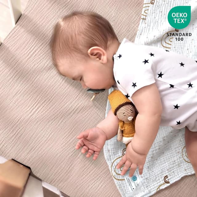 Detalle de lulumoon 2er-Pack Musselin-Spannbettlaken 60x120/70x140 cm aus Oeko-Tex Baumwolle (Regenbogen Rosa)