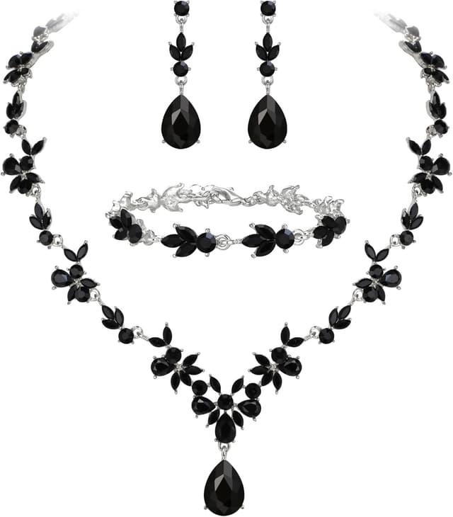 Detalle de Parure de bijoux de mariage Clearine : collier Y, bracelet tennis et boucles d’oreilles pendantes en cristal bleu