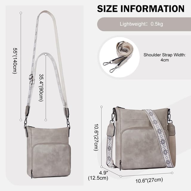 Detalle 2 de Roulens crossbody bag for women with front zip wallet pocket and adjustable guitar-strap (vegan leather)