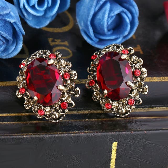 Detalle de Boucles d’oreilles Clearine Femme Victorian Style Cristal floral cameo inspiré oval
