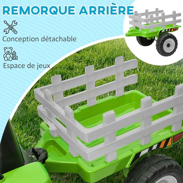 Detalle de HOMCOM Tracteur électrique 12V avec remorque enfants