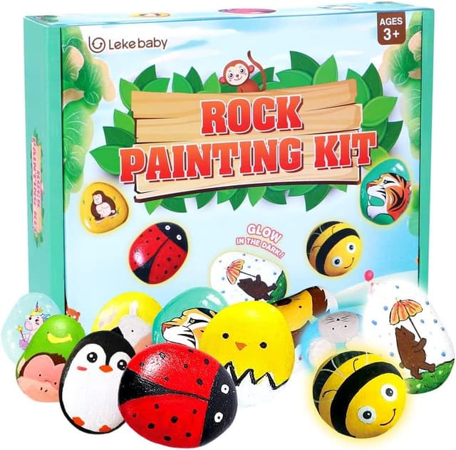 Detalle de Lekebaby Rock Painting Kit (Glowing Animal Rocks) for Boys & Girls, age 3+
