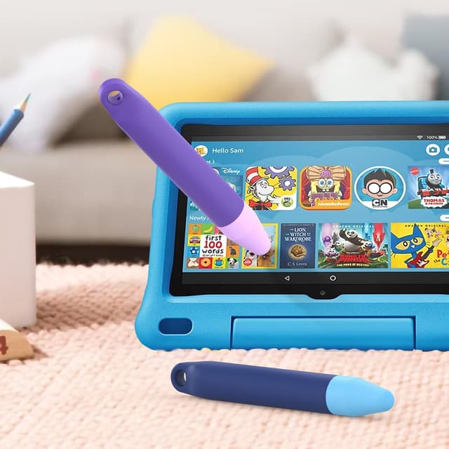 Detalle 2 de Kinderfreundliche kapazitive Stylus-Stifte (2 Stück) in Violett-Blau für Touchscreens – universell, kompatibel mit Kindle, iPad & iPhone
