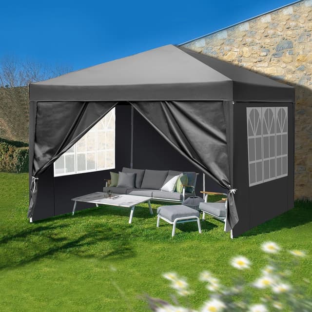 Detalle 2 de TactFire Pavillon 3x3 m – faltbares wasserdichtes Partyzelt mit UV-Schutz 50+ und 4 Seitenteilen (grau)